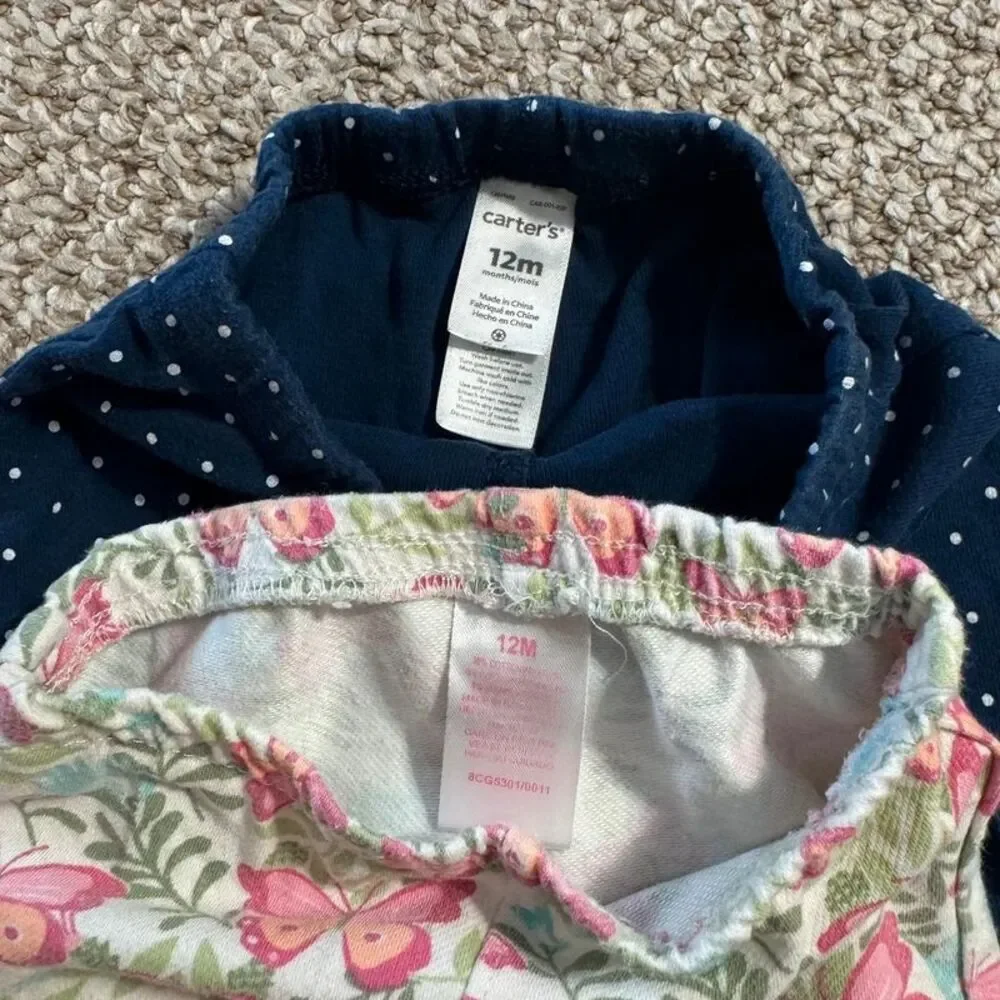 Lot of 2 Carter's Baby Girl Leggings Polka Dot Bunny Cuff Butterfly 12 Months